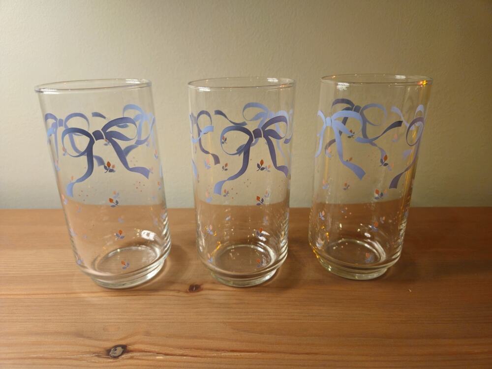 Country Cottage Blue Ribbon Libbey Drinking Glasses 14 oz Set Of 3